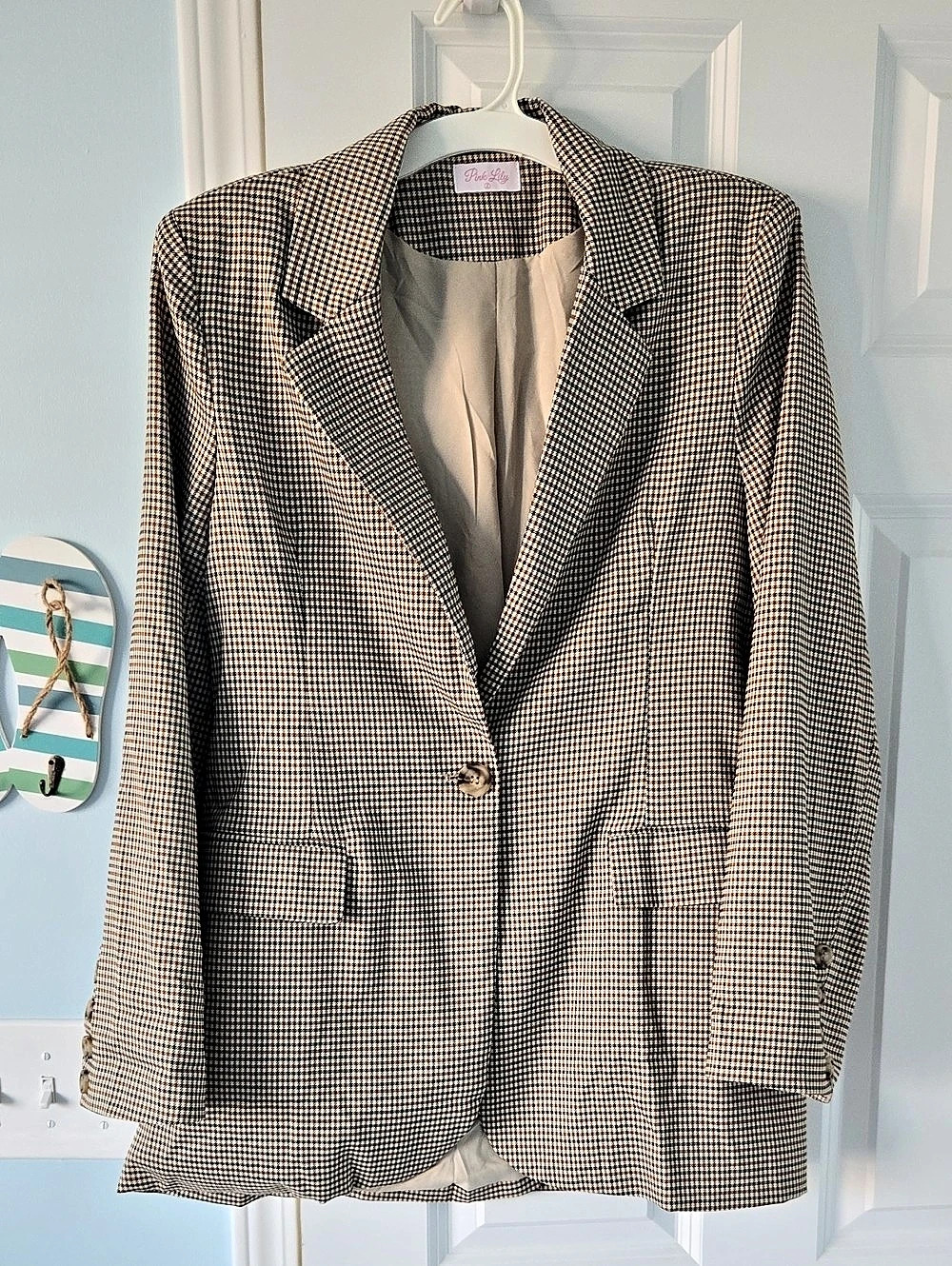Pink Lily Brown & Cream Houndstooth Blazer